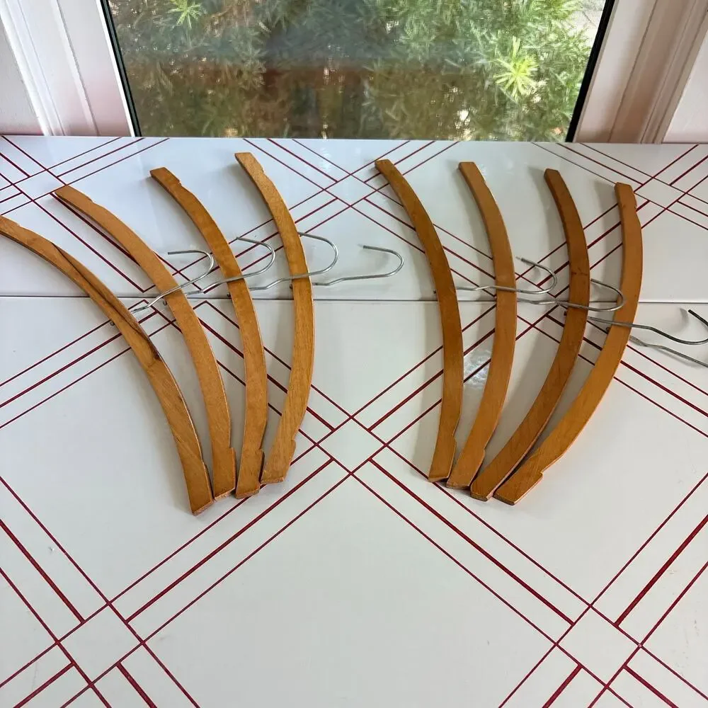 Vintage Wood Clothes Hangers Set of 8 Curved Notched 16 Inch